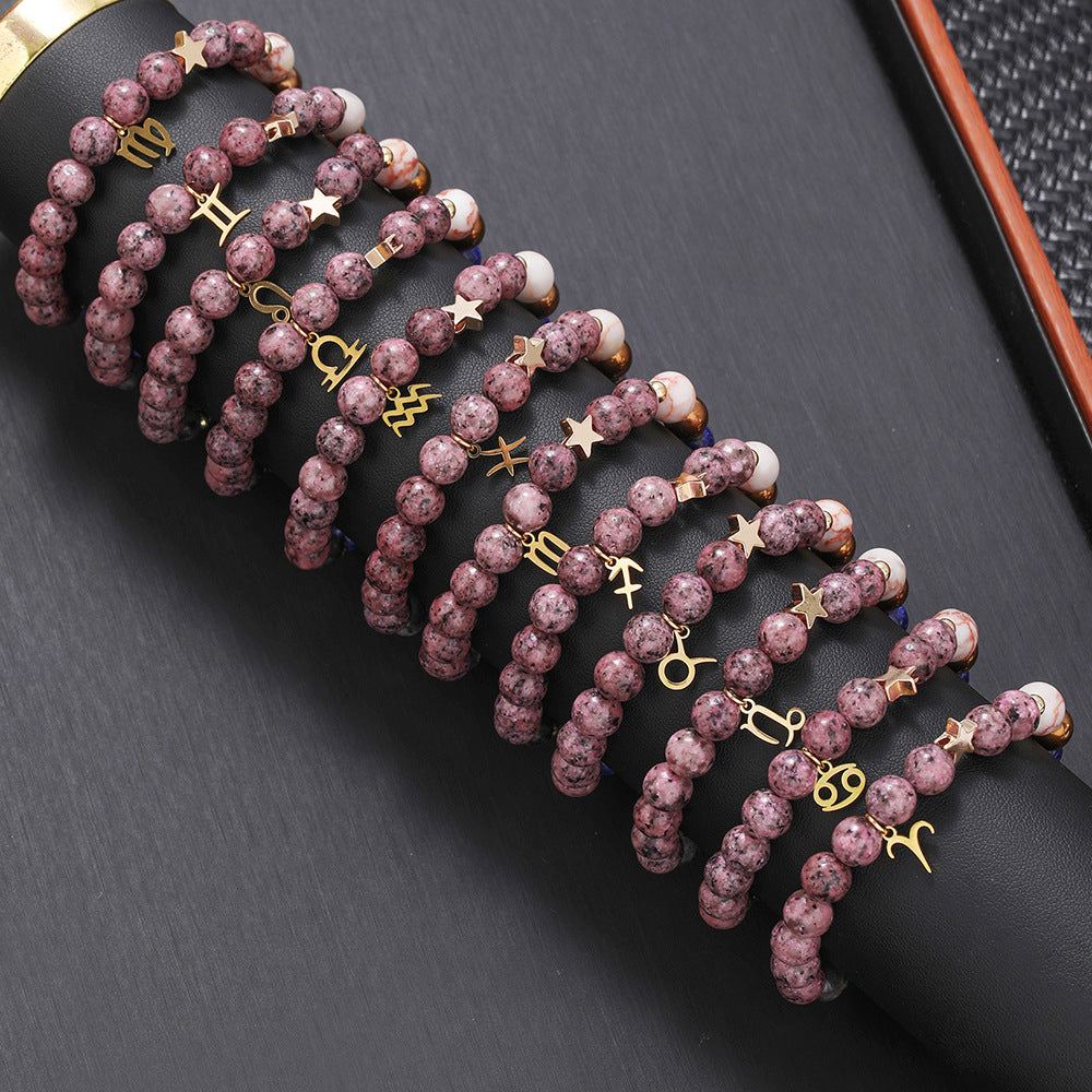 Zodiac Signs Bracelet - Stainless Steel Pendant, Natural Stone, Handmade Beaded Couple Bracelet for Women - STAR8S