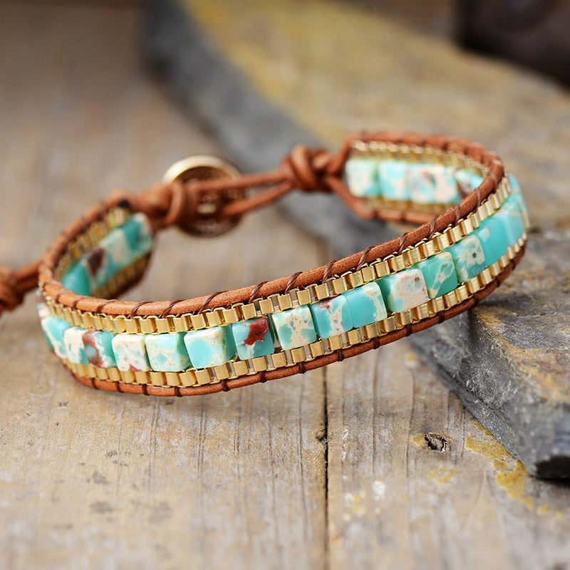 imperial jasper leather braided bracelet – handmade chain bracelet - star8s