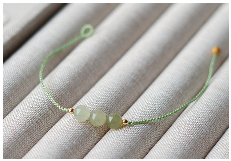 natural clear water gradient hetian jade handwoven braided anklet bracelet – elegant & simple jewelry
