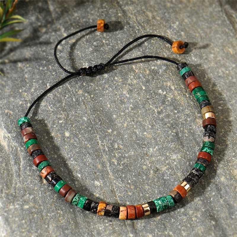 Boho Vintage Adjustable Bracelet for Men & Women – Natural Stones with Hematite and Brass Accents - STAR8S