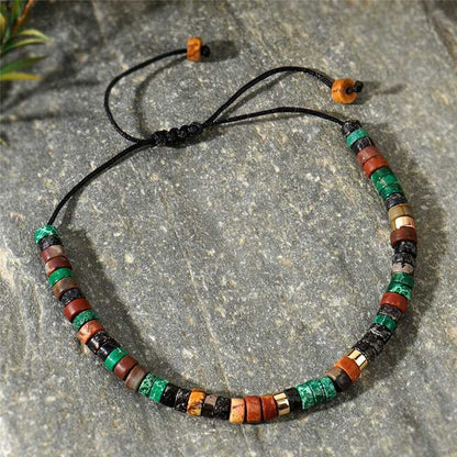 Boho Vintage Adjustable Bracelet for Men & Women – Natural Stones with Hematite and Brass Accents - STAR8S