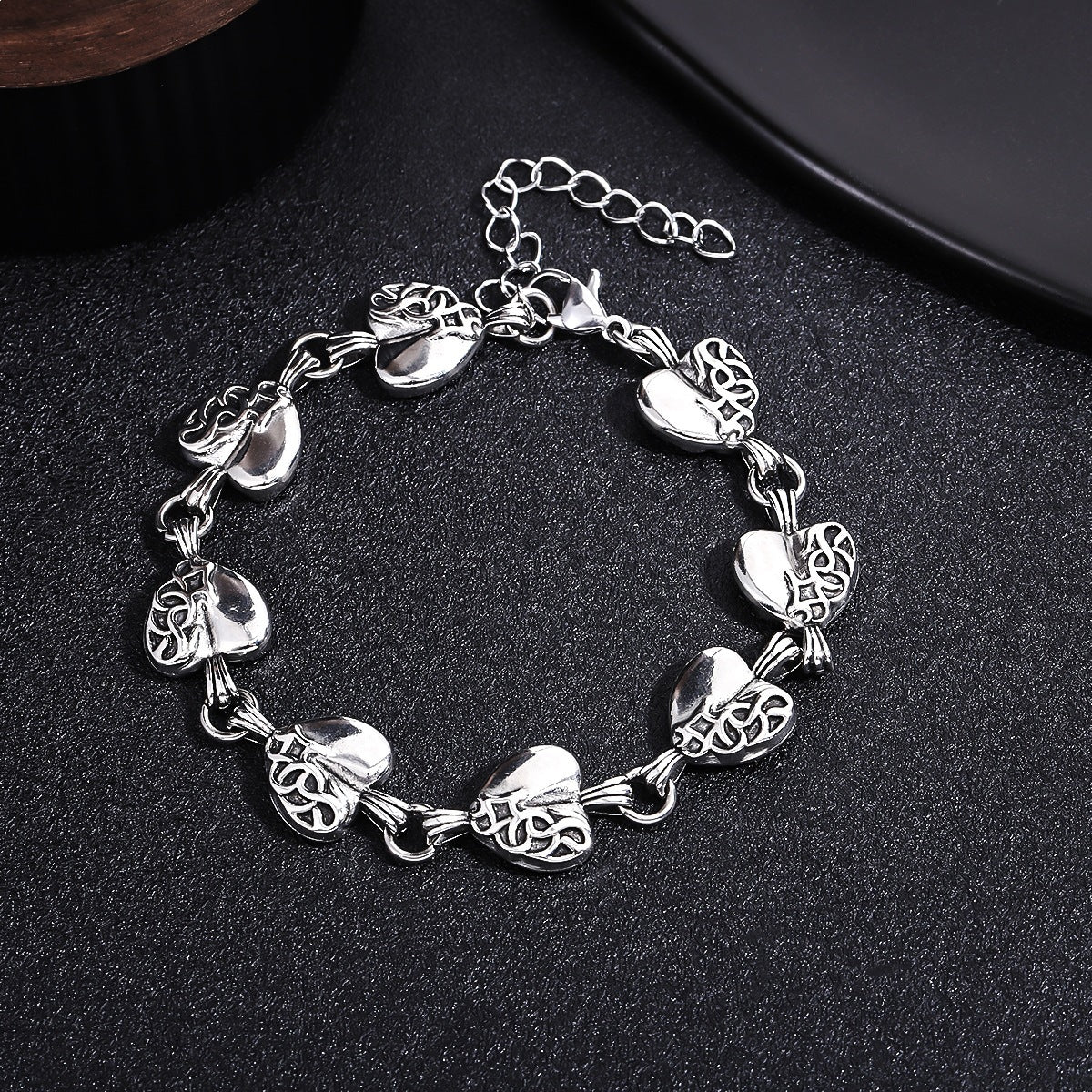 vintage carved heart pendant bracelet for men women stainless titanium steel link chain necklace couples matching jewelry gothic punk streetwear gift accessories