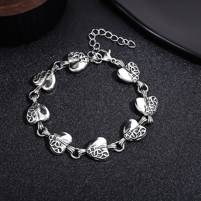 Vintage Carved Heart Pendant Bracelet for Men Women Stainless Titanium Steel Link Chain Necklace Couples Matching Jewelry Gothic Punk Streetwear Gift Accessories