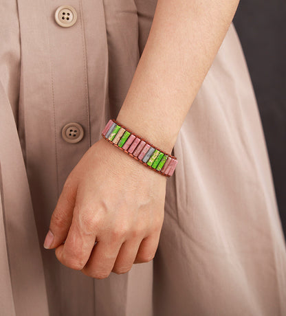 Rhodonite Braided Leather Bracelet – Handmade Turquoise & Leather Boho Jewelry for Women and Men - STAR8S