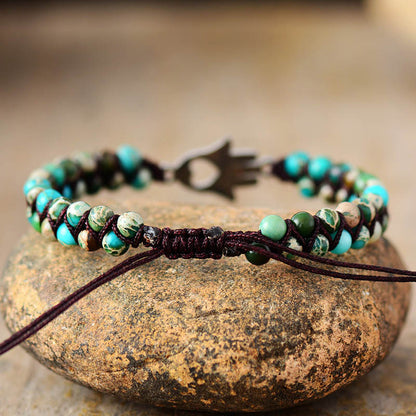 Turquoise Boho Braided Bracelet with Heart Tree and Hand Charm – Handmade Women's Jewelry - STAR8S