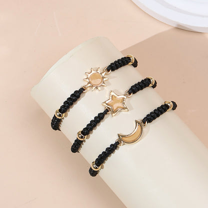 Matching Universe Promise Bracelets Pack Handcrafted Braided Macramé Wish Wristband Set with Sun Moon Star Charms Cute Relationship Gift for Couples BFF Sisters