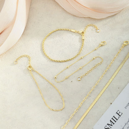 5-Piece Bracelet Set for Women, Electroplated Brass Chain Bracelets with Herringbone, Rope, Twisted, Paperclip and Bead Station Designs, Adjustable Lobster Clasps, 6.7 Inch Length with 1.5 Inch Extenders, Layering Jewelry for Everyday Wear and Gift G