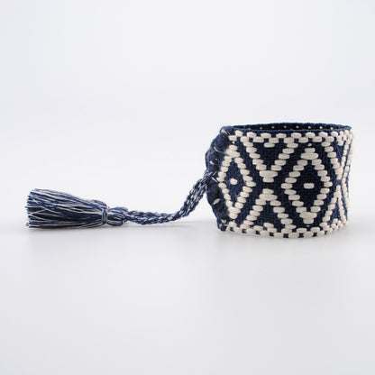 Wide Boho Braided Bracelet – Geometric Diamond Tassel Women’s Handmade Cord Wristband
