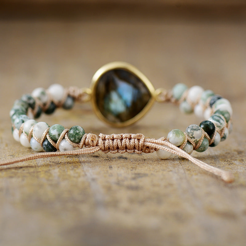 boho braided friendship bracelet with labradorite, black agate, tiger eye & amazonite - star8s
