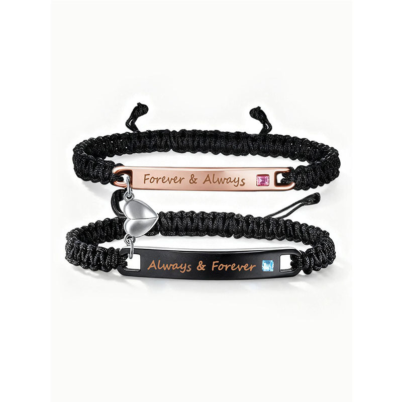magnetic couple bracelet set – handwoven adjustable rope, matching his & hers - star8s