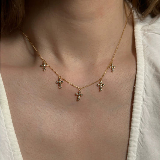 925 Sterling Silver 18K Gold Plated Zircon Cross Pendant Necklace - Elegant & Delicate - STAR8S