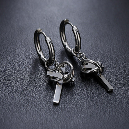 Men's Cross Drop Hoop Earrings Titanium Steel Non Tarnish Twisted Wire Entwined Cross Dangle Earrings Punk Gothic Hip Hop Ear Jewelry Streetwear Ear Clips for Men Pierced Non-Pierced Silver Color