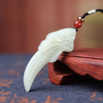 Jade Wolf Fang Necklace - Hetian White Jade Pendant - Bold & Powerful Jewelry for Men and Women