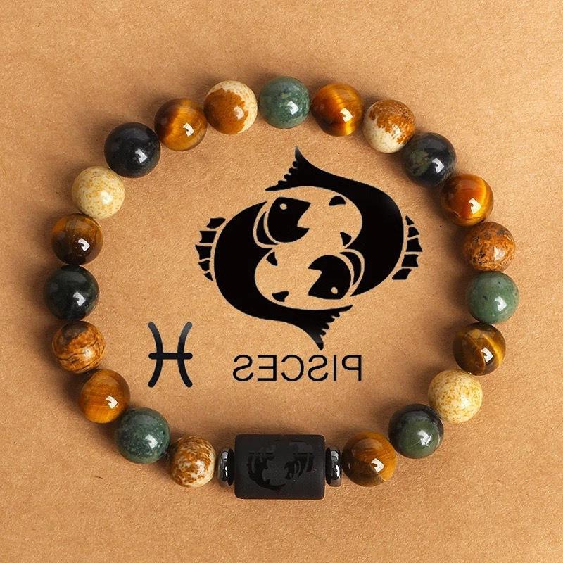 12 the Zodiac Signs Natural Stone Beaded Bracelet - Tiger Eye - STAR8S