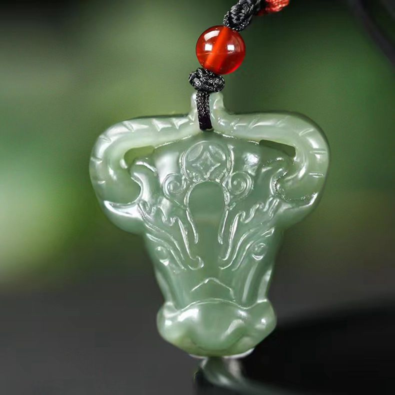 ox jade necklace – hetian jade zodiac bull pendant | lucky jade pendant for men & women