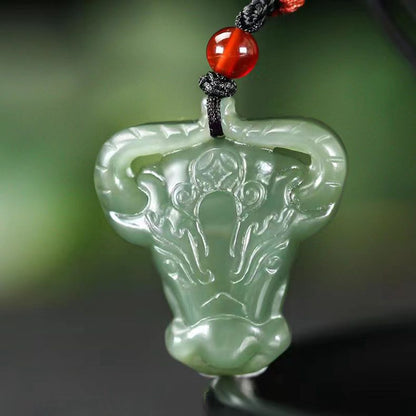 Ox Jade Necklace – Hetian Jade Zodiac Bull Pendant | Lucky Jade Pendant for Men & Women
