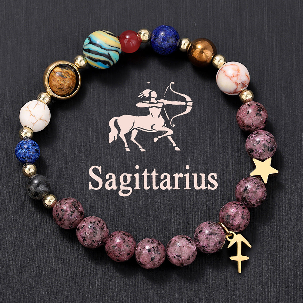 zodiac signs bracelet - stainless steel pendant, natural stone, handmade beaded couple bracelet for women - star8s