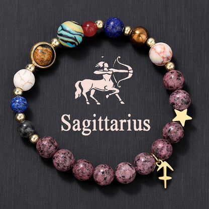 Zodiac Signs Bracelet - Stainless Steel Pendant, Natural Stone, Handmade Beaded Couple Bracelet for Women - STAR8S
