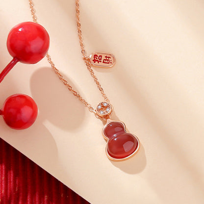 Stone Necklace - Chinese Gourd Pendant with Hetian Jade or Red Agate | STAR8S