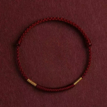 Red String Bracelet & Anklet with Gold Knot | Handmade Simple Circle for Good Luck & Safety