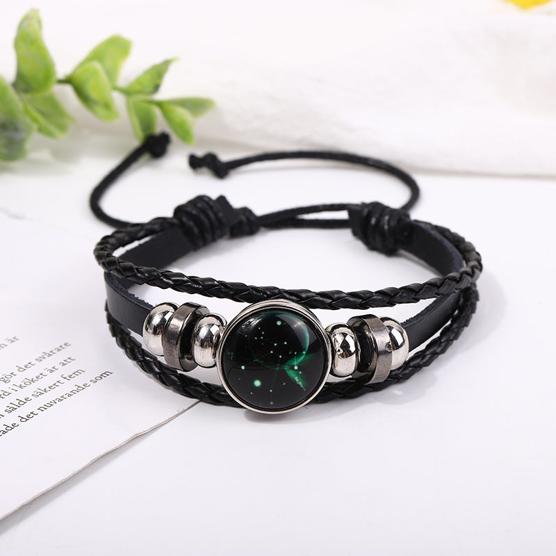 zodiac signs leather bracelet - luminous design, vintage style, unisex adjustable bracelet for couples - star8s