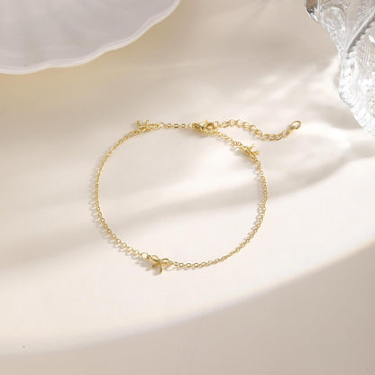 Gold-Plated Brass Bow Anklet for Women, Dainty Adjustable Charm Ankle Bracelet, Coquette Summer Beach Foot Jewelry
