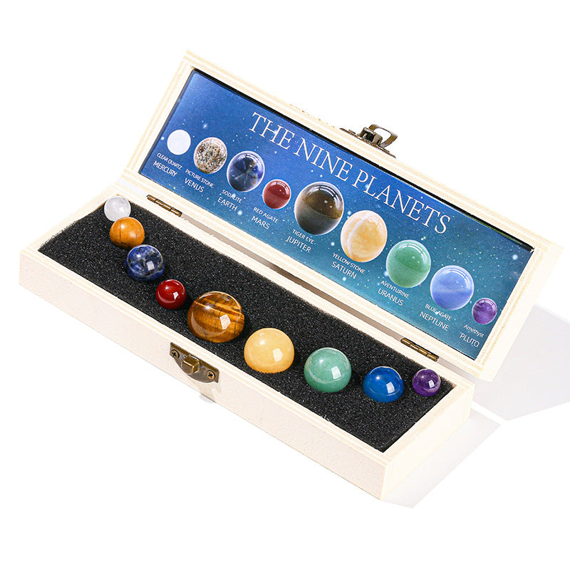 crystal ball solar system nine planets set – decorative mineral specimen planetary sculpture - star8s
