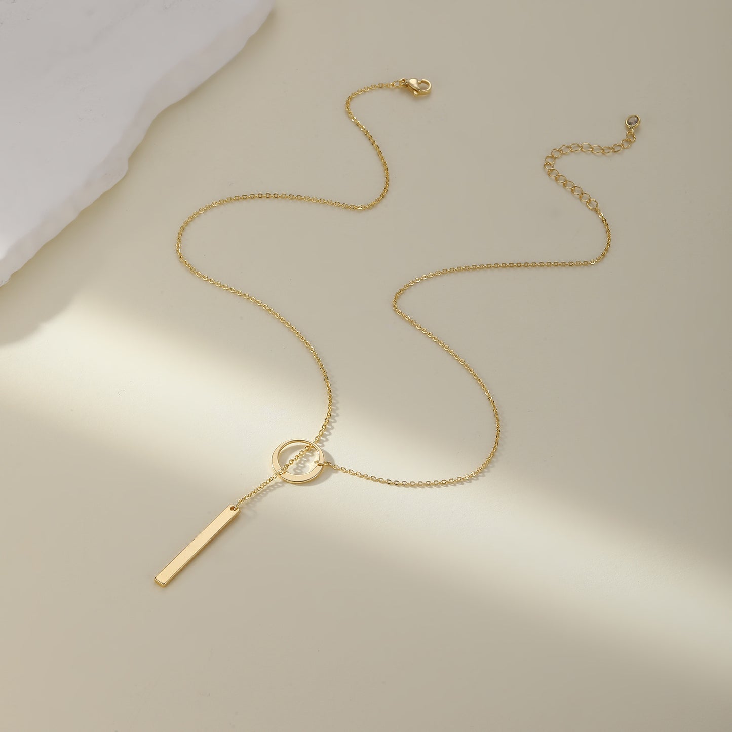 minimalist circle and vertical bar lariat necklace for women dainty long drop y necklace gold tone geometric clavicle collarbone chain edgy punk elegant layering jewelry birthday anniversary gift for her