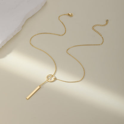 Minimalist Circle and Vertical Bar Lariat Necklace for Women Dainty Long Drop Y Necklace Gold Tone Geometric Clavicle Collarbone Chain Edgy Punk Elegant Layering Jewelry Birthday Anniversary Gift for Her