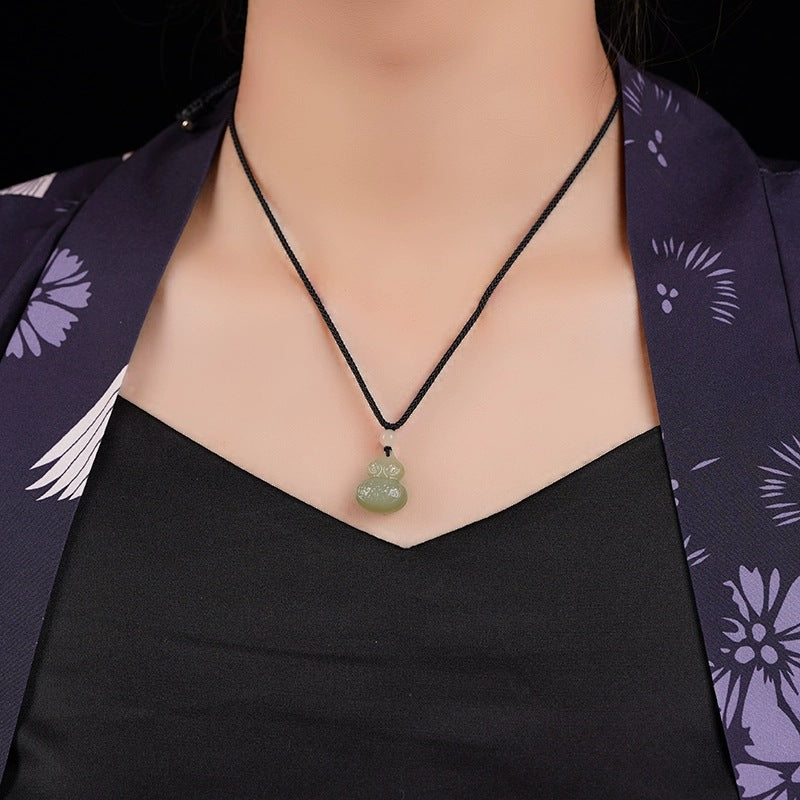 natural hetian jade wealth and fortune gourd pendant necklace | men & women jade amulet