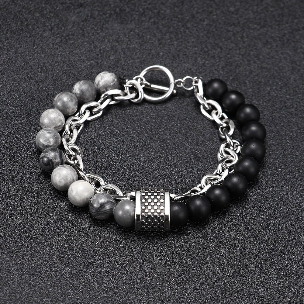 punk style matte tiger eye stone bracelet for men - unique natural stone beaded chain bracelet - star8s