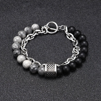 Punk Style Matte Tiger Eye Stone Bracelet for Men - Unique Natural Stone Beaded Chain Bracelet - STAR8S