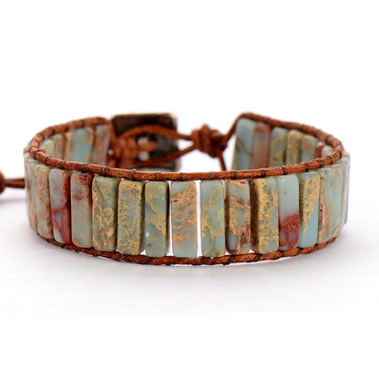 Shoushan Stone Braided Bracelet – Handmade Imperial Jasper Bohemian Leather Wristband for Women and Men - STAR8S