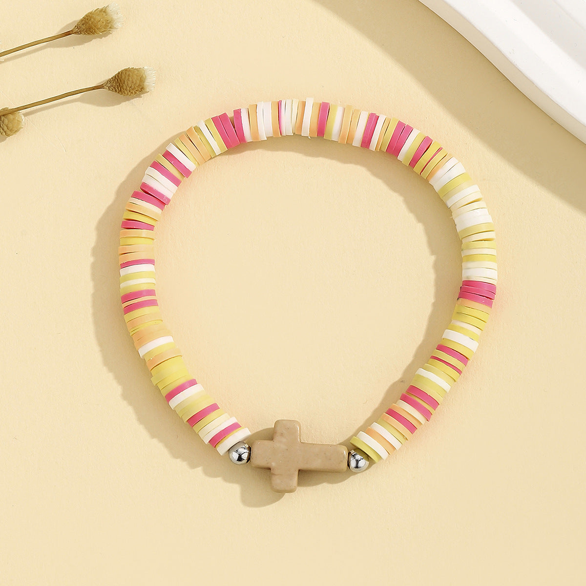 turquoise cross bracelet bohemian colorful polymer clay adjustable stretch bracelet - star8s