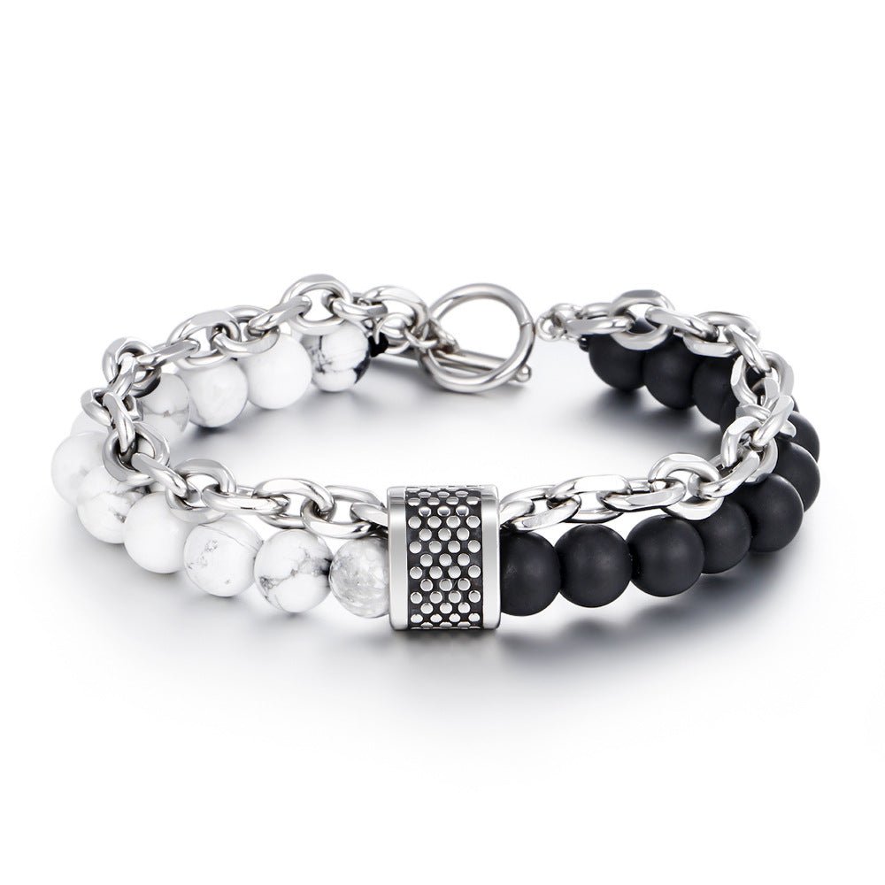 Punk Style Matte Tiger Eye Stone Bracelet for Men - Unique Natural Stone Beaded Chain Bracelet - STAR8S