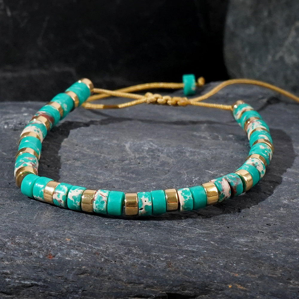 adjustable men's bracelet - natural stone 4mm beads with turquoise & tiger's eye | stylish & durable handmade friendship bracelets