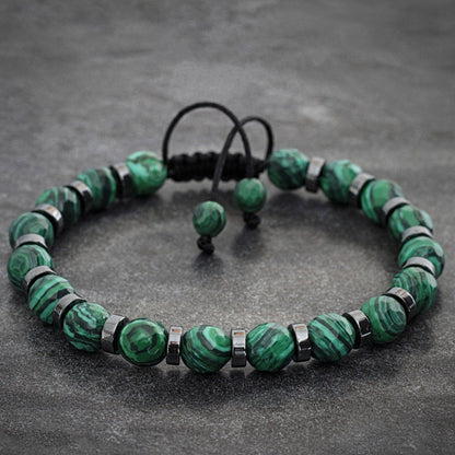 Green Natural Stone Beaded Bracelet, Handmade Adjustable Cord with 8mm Beads, Boho Summer Jewelry for Men and Women