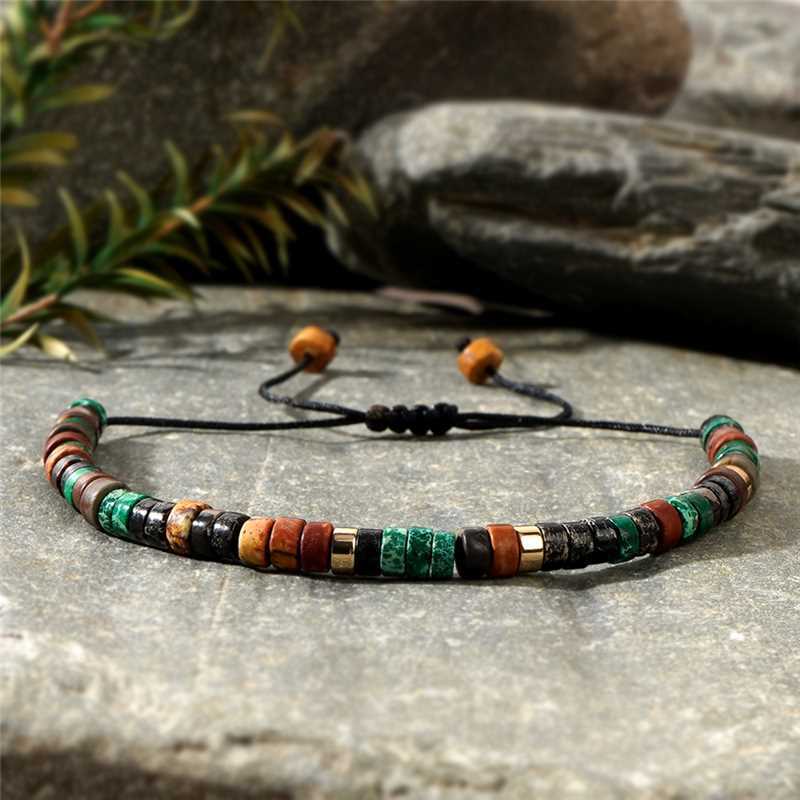 boho vintage adjustable bracelet for men & women – natural stones with hematite and brass accents - star8s