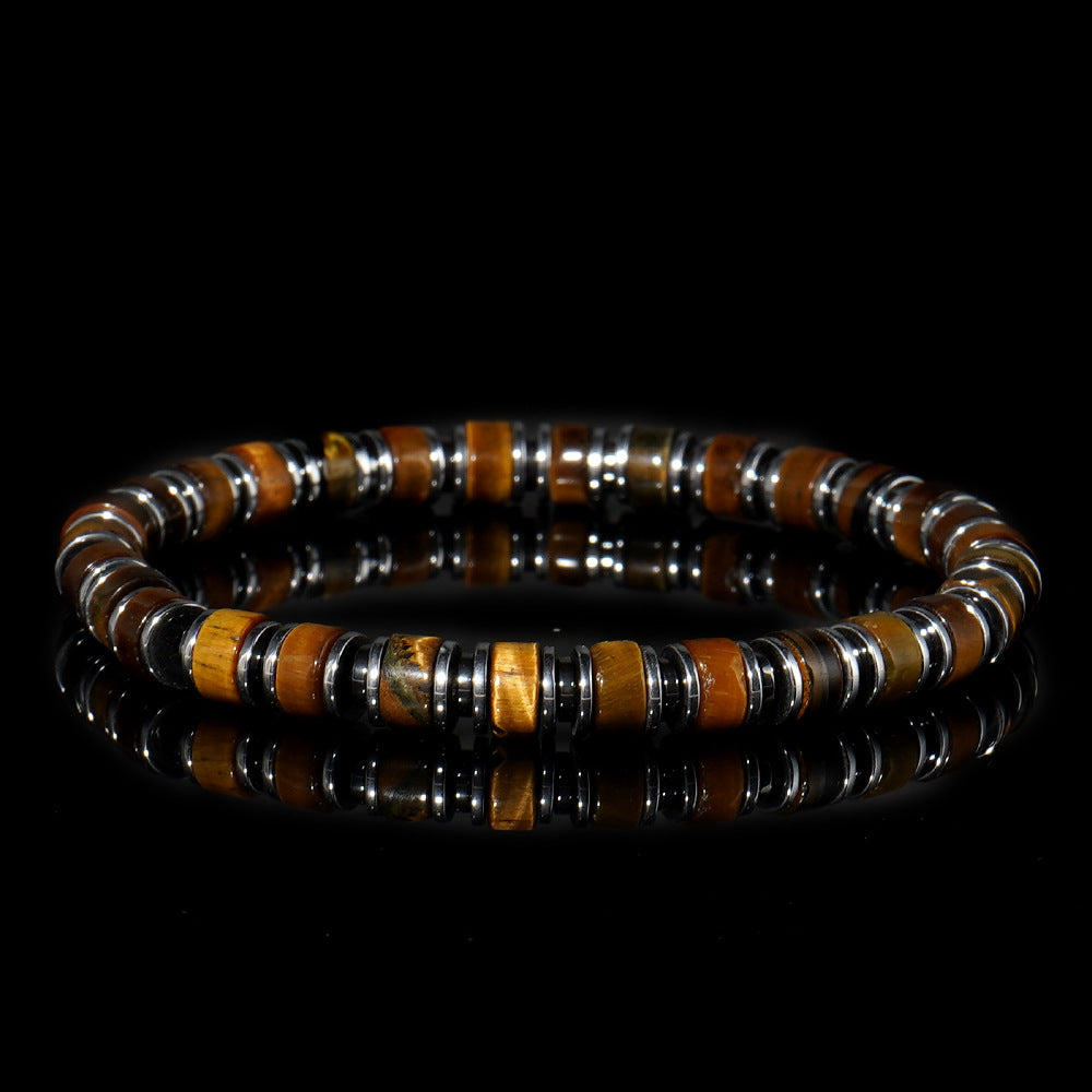 Men's Tiger Eye & Black Agate Natural Stone Beaded Bracelet – Simple Vintage Wristband - STAR8S