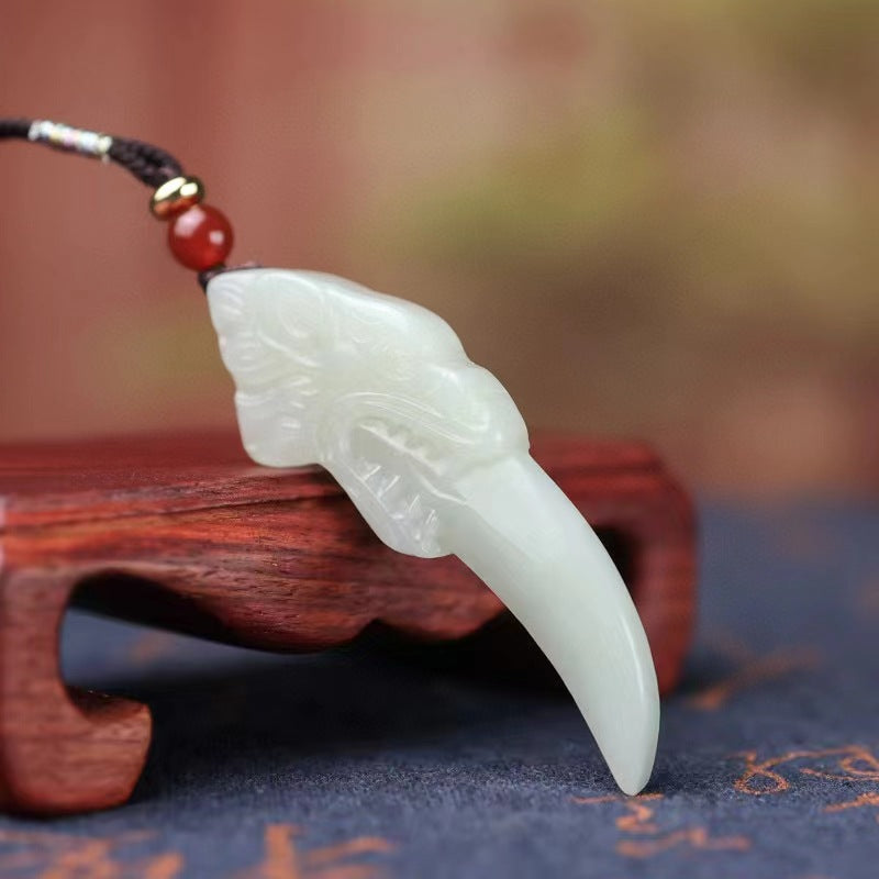 jade wolf fang necklace - hetian white jade pendant - bold & powerful jewelry for men and women
