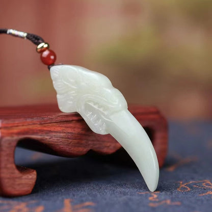 Jade Wolf Fang Necklace - Hetian White Jade Pendant - Bold & Powerful Jewelry for Men and Women