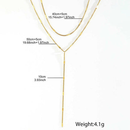 Stainless Steel Layered Y Necklace for Women Gold Tone Double Strand Lariat Necklace Dainty Lip Chain Textured Bar Tassel Pendant Sexy Cleavage Choker Body Jewelry Gift