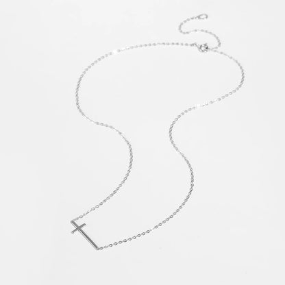 S925 Sterling Silver 18K Gold Plated Horizontal Cross Necklace – Minimalist Design, Unisex Fashion Jewelry