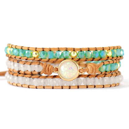 Opal Wrap Boho Bracelet for Women – 3 Layer Leather Crystal Beaded Handmade Bracelet - STAR8S