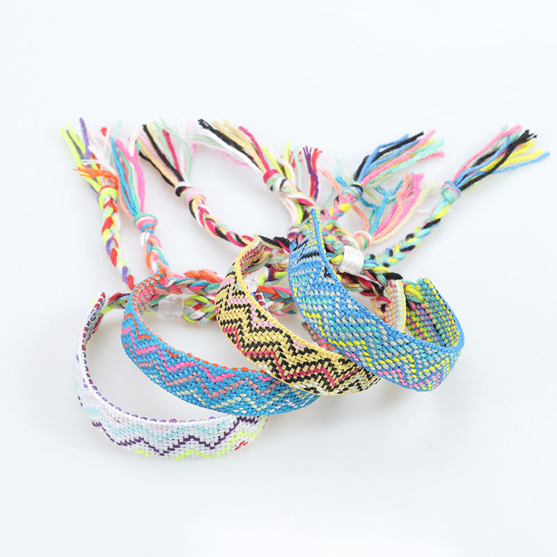 boho woven friendship bracelet – wide colorful tassel wristband, adjustable bohemian bracelet