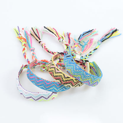 Boho Woven Friendship Bracelet – Wide Colorful Tassel Wristband, Adjustable Bohemian Bracelet