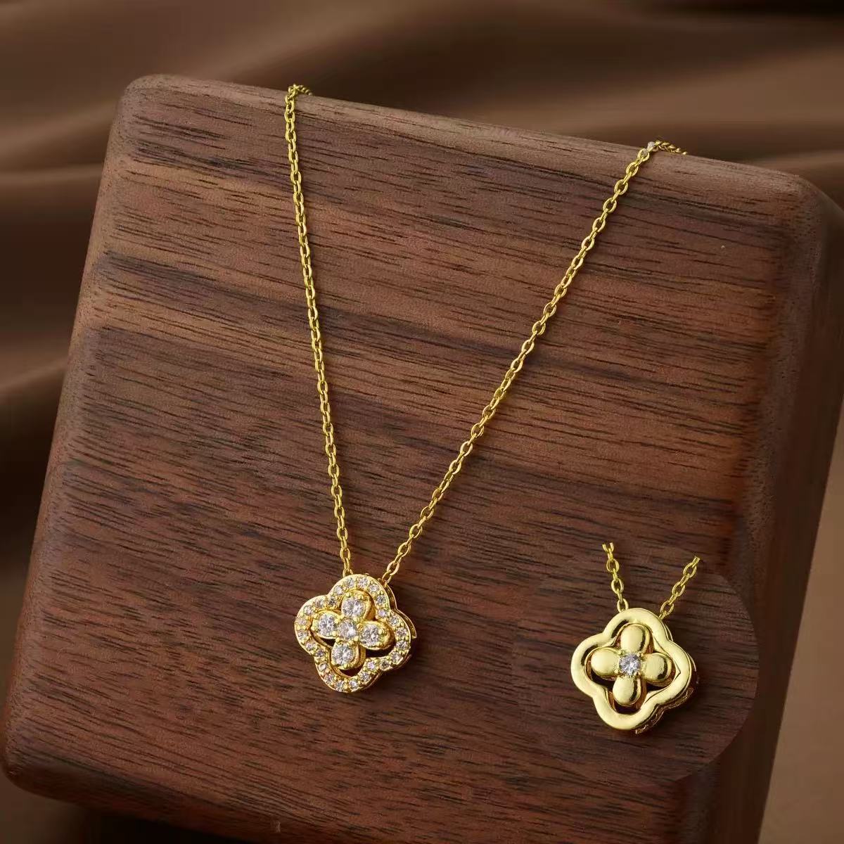 4-in-1 convertible lucky four leaf clover necklace for women gold plated lucky crystal pendant dainty choker adjustable link chain valentine day jewelry gift for her
