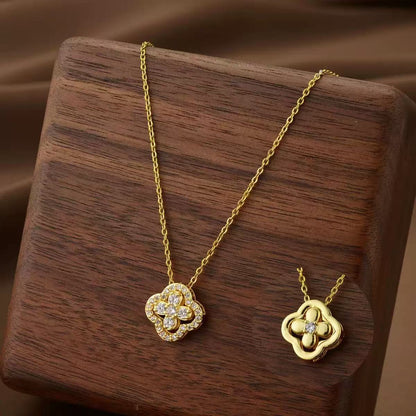 4-in-1 Convertible Lucky Four Leaf Clover Necklace for Women Gold Plated Lucky Crystal Pendant Dainty Choker Adjustable Link Chain Valentine Day Jewelry Gift For Her