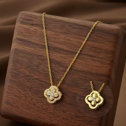 4-in-1 Convertible Lucky Four Leaf Clover Necklace for Women Gold Plated Lucky Crystal Pendant Dainty Choker Adjustable Link Chain Valentine Day Jewelry Gift For Her