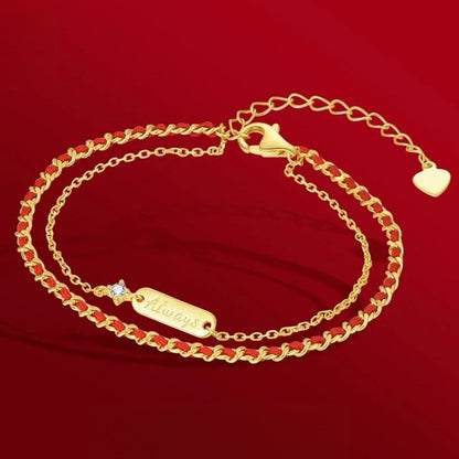 Double Layer Red String Gold Chain Bracelet for Women Good Luck Kabbalah Protection Amulet Neo-Chinese Interwoven Braided Cord Minimalist Jewelry Gift For Her